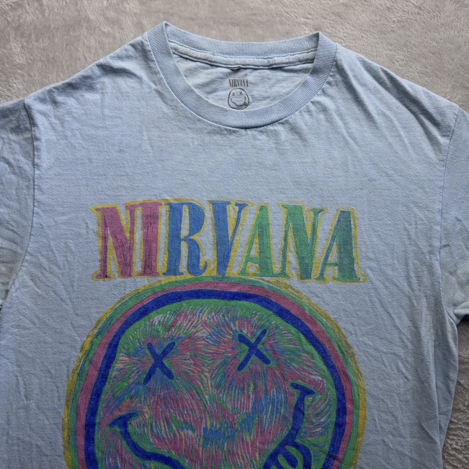 Nirvana | Graphic T-Shirt | Smiley Face | Mens S | Blue - Image 2