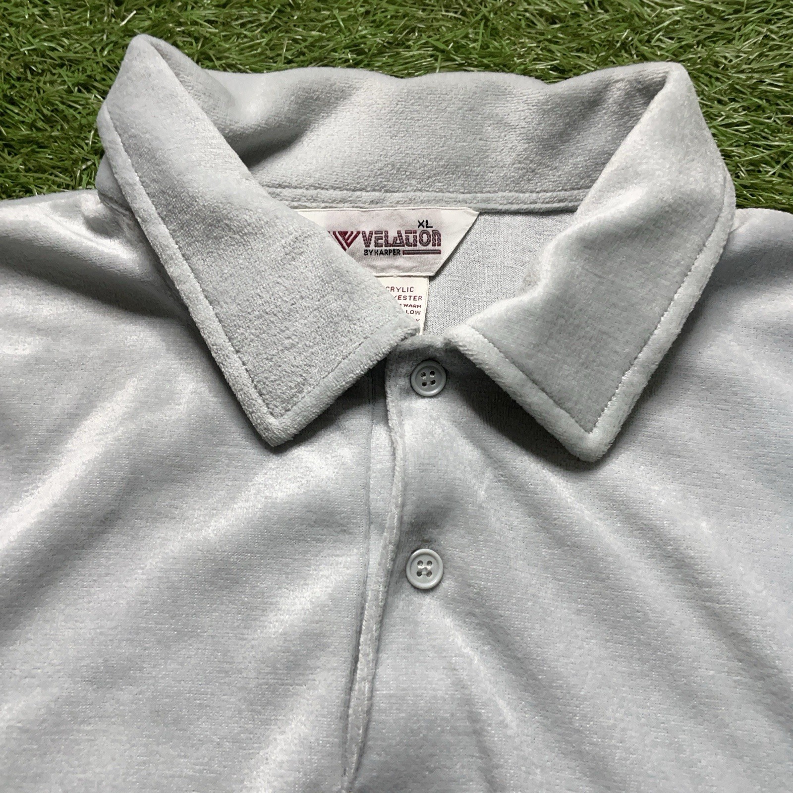 Harper | Shirt | Striped Velour 1980s | Mens XL | Gray - Image 4