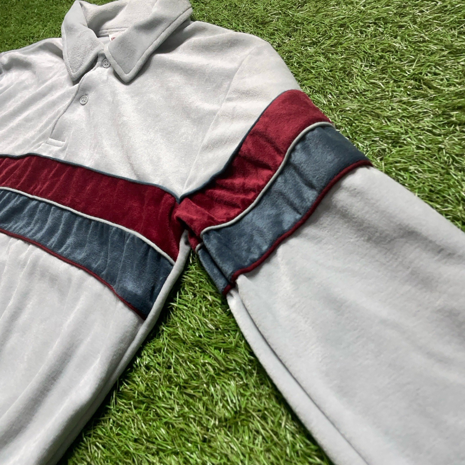 Harper | Shirt | Striped Velour 1980s | Mens XL | Gray - Image 7