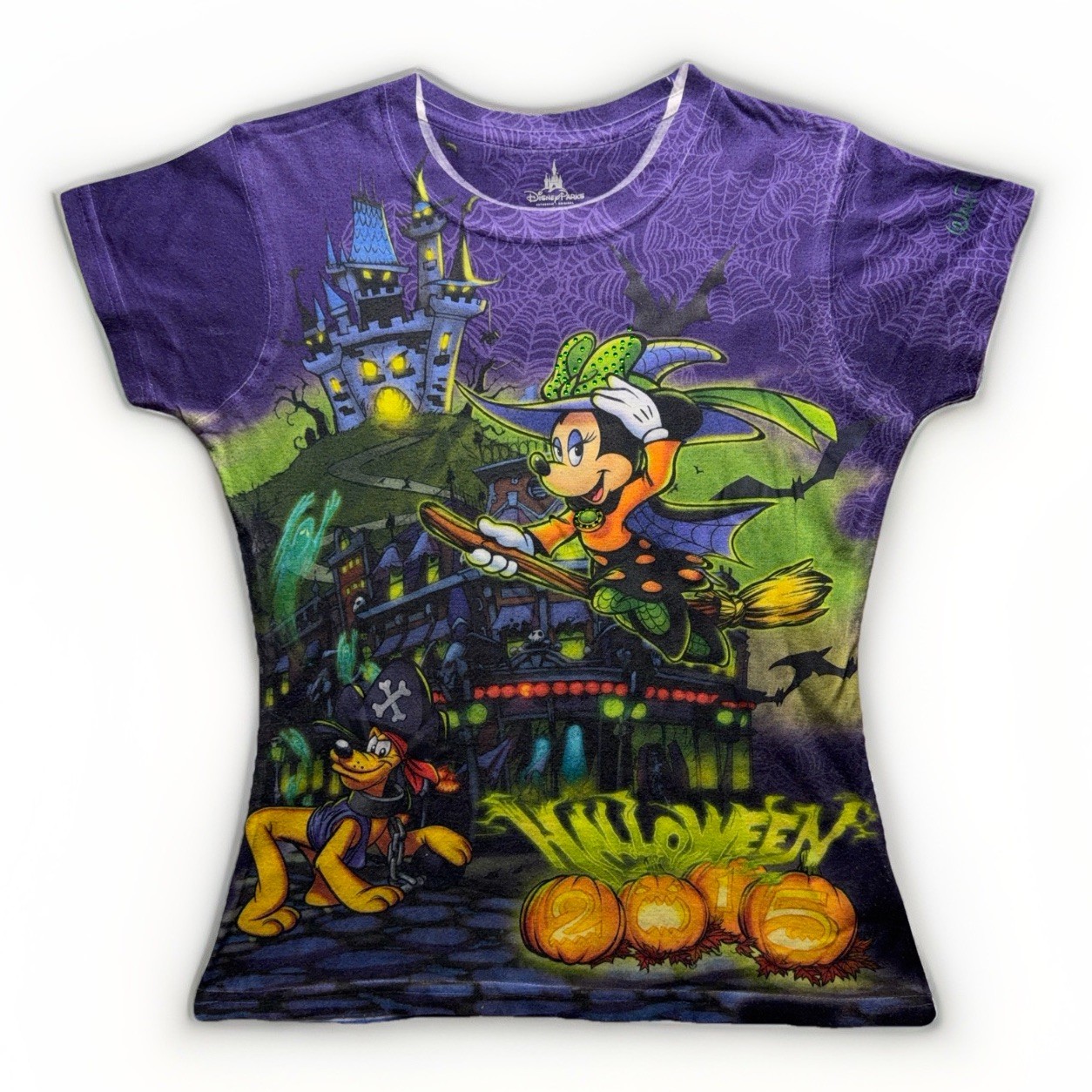 Disney Parks | T-Shirt | Halloween Haunted Mansion Minnie All Over Print | Womens S | Purple