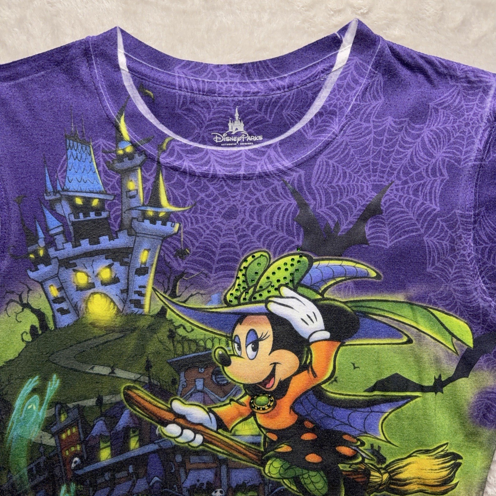 Disney Parks | T-Shirt | Halloween Haunted Mansion Minnie All Over Print | Womens S | Purple - Image 2