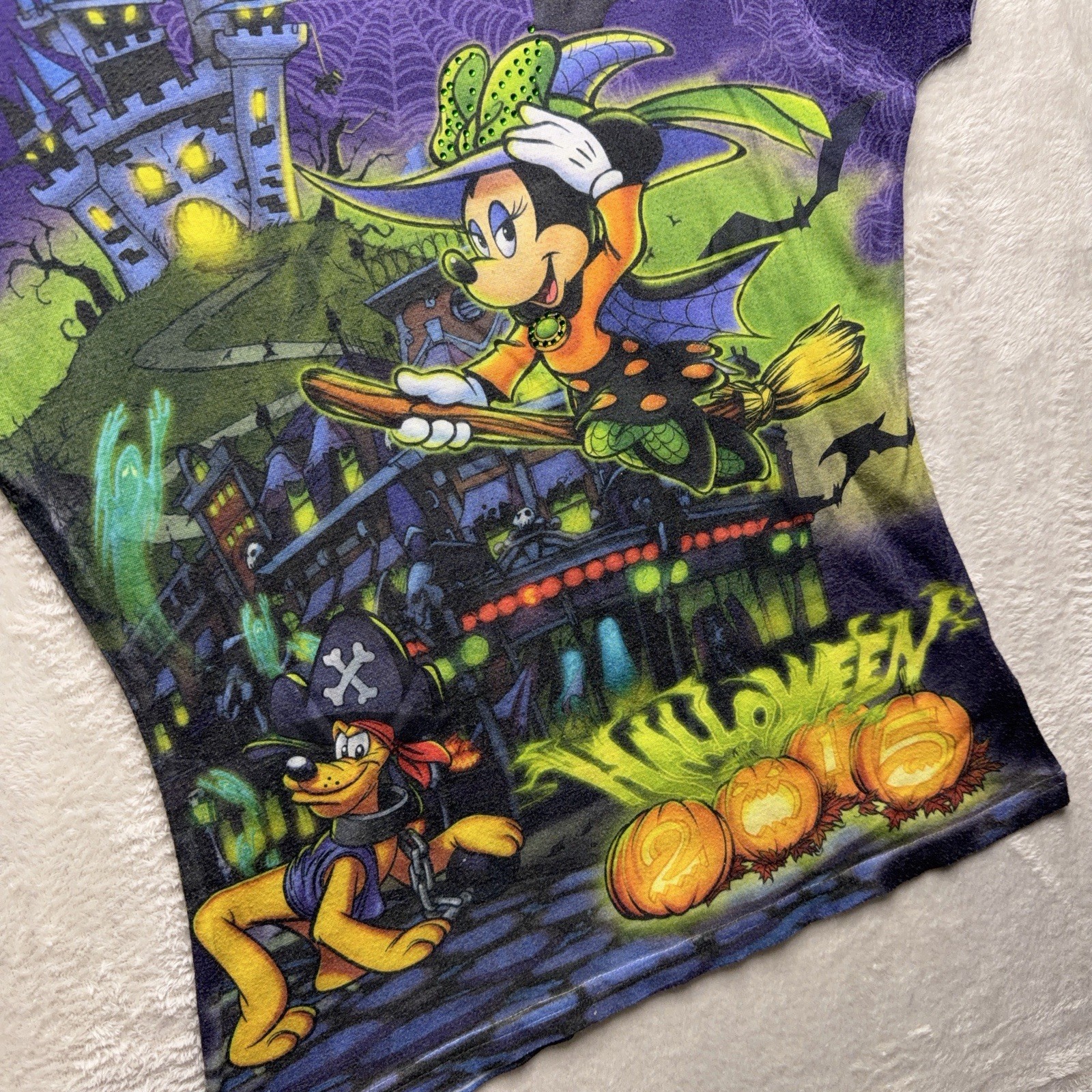 Disney Parks | T-Shirt | Halloween Haunted Mansion Minnie All Over Print | Womens S | Purple - Image 3